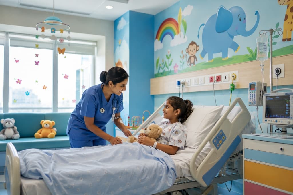 A child in a hospital environment, viewed gently